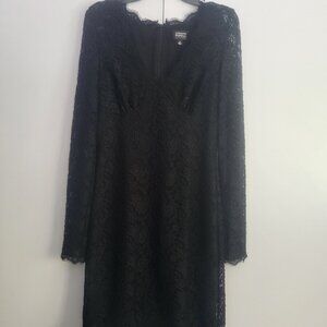 Adrianna Papell Classic Long Sleeve Black Lace Cocktail Dress